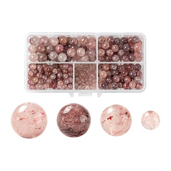 340Pcs 4 Style Natural Strawberry Quartz Round Beads, Grade AA, 4mm/6mm/8mm/10mm, Hole: 0.7~1mm