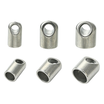 15Pcs 3 Styles 303 Stainless Steel Cord End/Tips, Stainless Steel Color, 8x4.5~6.5mm, Hole: 2.3~3mm, Inner Diameter: 3~5mm, 5pcs/style