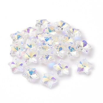 Electroplate Glass Charms, Faceted, Star, Clear AB, 13x13.5x7mm, Hole: 1.2mm