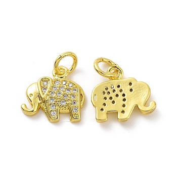 Brass Micro Pave Clear Cubic Zirconia Pendants, with Jump Ring, Elephant Charm, Real 18K Gold Plated, 11x12x2mm, Hole: 3.2mm
