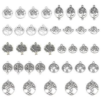 SUNNYCLUE 90Pcs 9 Style Tibetan Style Alloy Pendants, Tree & Flat Round & Oval with Tree of Life, Antique Silver, 10pcs/style