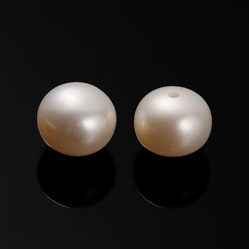Natural Cultured Freshwater Pearl Beads, Half Drilled, Rondelle Bisque, 8~8.5x7mm, Hole: 0.9mm