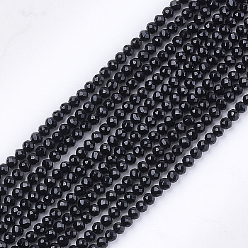 Synthetic Quartz Crystal Beads Strands, Dyed, Faceted, Star Cut Round Beads, Black, 2mm, Hole: 0.5mm, about 215pcs/strand, 14.7 inch