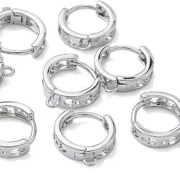 SHEGRACE Brass Hoop Earrings Findings, Cadmium Free & Nickel Free & Lead Free, with Loop, Real Platinum Plated, 13x11x3mm, Hole: 1~1.2mm