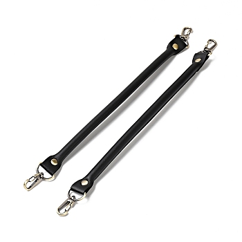 Microfiber Leather Sew on Bag Handles, with Alloy Swivel Clasps & Iron Studs, Bag Strap Replacement Accessories, Black, 35.8x2.55x1.3cm