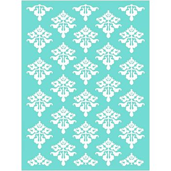 Self-Adhesive Silk Screen Printing Stencil, for Painting on Wood, DIY Decoration T-Shirt Fabric, Sky Blue, Flower Pattern, 22x28cm