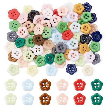 80Pcs 4-Hole Porcelain Buttons, Flower, Mixed Color, 12x12.5x3mm, Hole: 1.5mm, 80pcs/set