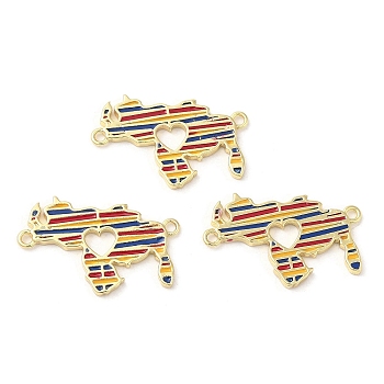 Rack Plating Brass Enamel Connector Charms, Map Links, Long-Lasting Plated, Lead Free & Cadmium Free, Real 18K Gold Plated, Yellow, 17x28x2mm, Hole: 1.6mm