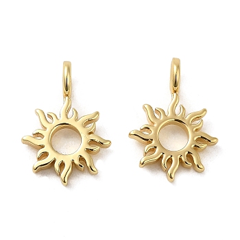 Rack Plating Brass Pendants, Cadmium Free & Lead Free, Long-Lasting Plated, Sun Charm, Real 18K Gold Plated, 17x12x5mm, Hole: 3mm