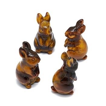 Natural Tiger Eye Sculpture Display Decorations, for Home Office Desk, Rabbit, 17~19x17~18.5x32~37mm