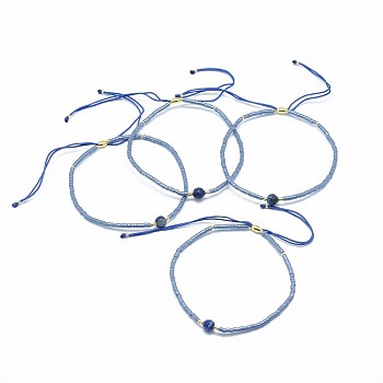Adjustable Natural Lapis Lazuli Braided Bead Bracelets, with Nylon Cord and Seed Beads/Heishi Beads, 4.3~7.95cm, 1.5mm
