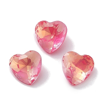 Glass Rhinestone Cabochons, Point Back & Back Plated, Faceted, Heart, Fuchsia, 8x8x4.5mm