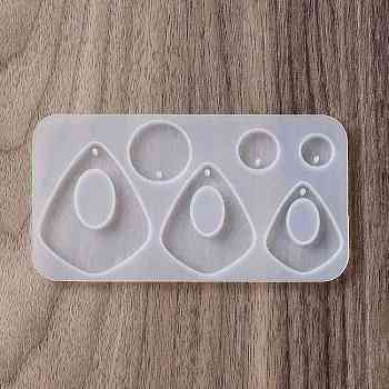 DIY Pendant Silicone Molds, Resin Casting Molds, for UV Resin, Epoxy Resin Jewelry Making, Teardrop & Flat Round, 65x120x6mm, Hole: 1.6mm, Inner Diameter: 11.5~41.5x11.5~50.5mm