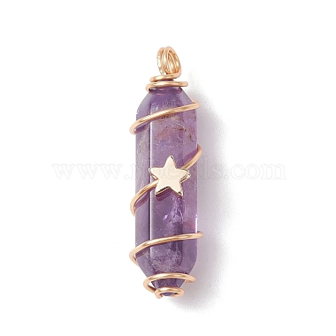Natural Amethyst Copper Wire Wrapped Pendants(PALLOY-JF02535-02)-3