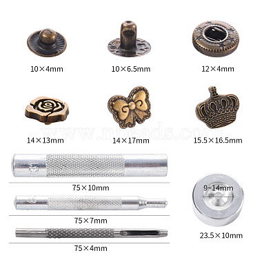 18 Sets Crown & Bowknot & Rose Flower Brass Leather Snap Buttons Fastener Kits(SNAP-YW0001-05AB)-3