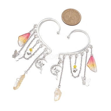 Wing Resin & Natural Quartz Crystal Points Beaded Dangle Earrings(EJEW-TA00522)-3