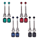 4 Pairs 4 Colors Rhinestone Rectangle Dangle Stud Earrings(EJEW-AN0004-18)-1