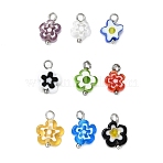 Handmade Millefiori Glass Charms, Flower, with Brass Loop, Platinum, 10~12x7~9x3~3.5mm, Hole: 1.8~2mm(PALLOY-JF04572-02)