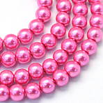 Baking Paint Glass Pearl Round Bead Strands, Hot Pink, 10~11mm, Hole: 1.5mm, about 85pcs/strand, 31.4 inch(X-HY-Q003-10mm-54)