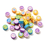 Handmade Polymer Clay Beads, Flat Round, Musical Note Pattern, Mixed Color, 9x4mm, Hole: 1.7mm(CLAY-R006-05)