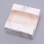 Kraft Paper Cardboard Jewelry Boxes, with PVC Window, Square, White, Box: 8x8x3.5cm(CON-WH0039-18B)