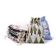 Polycotton(Polyester Cotton) Packing Pouches Drawstring Bags, with Flower Printed, Mixed Color, 18x13cm(ABAG-T007-02)