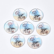 Transparent Printed Acrylic Pendants, Flat Round with Lotus, Colorful, 35x2.5mm, Hole: 1.6mm(KY-S163-303)