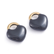 Ion Plating(IP) 304 Stainless Steel Charms, Enamelled Sequins, Lock, Golden, Black, 11x9.5x3.5mm, Hole: 3.5x2.5mm(STAS-I148-01G-03)