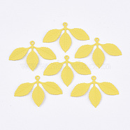 Spray Painted Eco-Friendly Iron Pendants, Leaf, Yellow, 23x32x1mm, Hole: 1mm(X-IFIN-T009-21E)