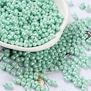 Glass Seed Beads, Opaque Colours Luster, Peanut, Aquamarine, 5~6x2.5~3x3~3.5mm, Hole: 1~1.2mm, about 5000pcs/pound(SEED-L011-04A-12)