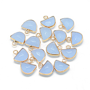 Natural White Jade Semi Circle Pendants, with Brass Findings, Faceted, Dyed, Half Round, Golden, Light Steel Blue, 13.5~14.5x13~14x5.5mm, Hole: 2mm(G-Q965-07)