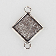 Vintage Tibetan Style Alloy Rhombus Connector Cabochon Bezel Settings, Cadmium Free & Lead Free, Antique Silver, Square Tray Side Length: 14.5mm, 32x23x2mm, Hole: 3mm(X-TIBE-O001-02AS)