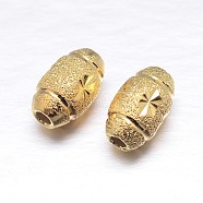 Real 18K Gold Plated Oval Sterling Silver Textured Beads, Golden, 10x6mm, Hole: 2mm(STER-M101-09-10x6mm)