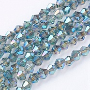 1 Strand Faceted Bicone Full Plated Glass Beads Strands, Teal, 3x3mm, Hole: 1mm, about 128~135pcs/strand, 12.2 inch(X-EGLA-J026-3mm-F10)