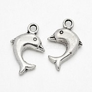 Dolphin Tibetan Style Alloy Pendants, Lead Free & Cadmium Free, Antique Silver, 21x14x4mm, Hole: 2mm, about 199pcs/360g(TIBEP-N008-24AS-RS)