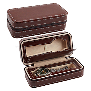 Rectangle 2 Slot PU Leather Watch Storage Zipper Boxes, Portable Travel Wristwatch Organizer Case, Holds up to 2Pcs Watch Storage, Saddle Brown, 8.5x18x5.8cm(CON-WH0094-08B)