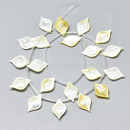 Natural Yellow Shell Pendants, Leaf, Champagne Yellow, 16x10x3mm, Hole: 0.7mm(SSHEL-N036-019)