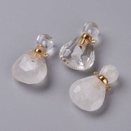 Teardrop Natural Quartz Crystal Perfume Bottle Pendants, Rock Crystal, with 304 Stainless Steel Findings, Faceted, Golden, 26~26.5x17x8~8.5mm, Hole: 1.4mm, Capacity: about 2ml(0.06 fl. oz)(G-H241-02C-G)