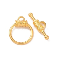 Alloy Toggle Clasps, Round Ring Shape with Flower, Matte Gold Color, Ring: 18x15x4mm, Bar: 7x21x4mm, Hole: 2.5mm(PALLOY-L236-009MG)