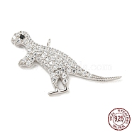 925 Sterling Silver Micro Pave Cubic Zirconia Pendants, Dinosaur, Real Platinum Plated, 13.5x27.5x2mm, Hole: 1.4mm(STER-Q190-05P)
