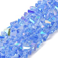 Transparent Glass Beads Strands, Faceted, AB Color, Triangle, Cornflower Blue, 6x6x3mm, Hole: 1.2mm, about 87~93pcs/strand, 9.45''~11.61''(24~29.5cm)(EGLA-P061-04B-AB01)