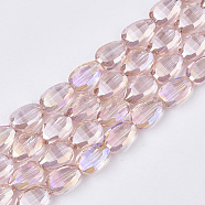 Electroplate Transparent Glass Beads Strands, AB Color Plated, Faceted, Teardrop, Pink, 8.5x6x3.5mm, Hole: 1mm, about 80pcs/strand, 26.38 inch(67cm)(X-EGLA-T020-06B)
