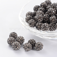 Pave Disco Ball Beads, Polymer Clay Rhinestone Beads, Grade A, Round, Black Diamond, PP14(2~2.1mm), 10mm, Hole: 1.0~1.2mm(RB-H258-10MM-215)