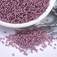 MIYUKI Round Rocailles Beads, Japanese Seed Beads, 11/0, (RR1931) Semi-Frosted Light Raspberry Lined Crystal, 2x1.3mm, Hole: 0.8mm, about 1100pcs/bottle, 10g/bottle(SEED-JP0008-RR1931)