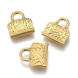 304 Stainless Steel Pendants, Textured, Hand Bag, Golden, 15x14x3mm, Hole: 4.5mm(STAS-K213-07G)