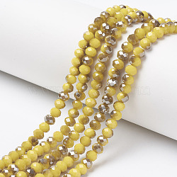 Electroplate Opaque Glass Beads Strands, Half Gray Plated, Faceted, Rondelle, Gold, 8x6mm, Hole: 1mm, about 65~68pcs/strand, 15.7~16.1 inch(40~41cm)(EGLA-A034-P8mm-E15)