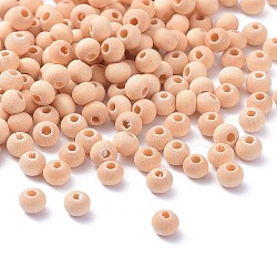 Natural Unfinished Wood Beads, Round Wooden Loose Beads Spacer Beads for Craft Making, Lead Free, Moccasin, 4~5x3~4mm, Hole: 1.5~2.5mm, about 28000pcs/500g(WOOD-Q008-4mm-LF)