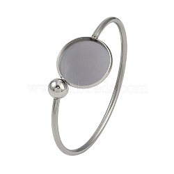 304 Stainless Steel Blank Bangle Bases with Flat Round, End of 201 Stainless Steel Round Beads, Stainless Steel Color, Inner Diameter: 2-1/8x1-3/4 inch(5.4x4.4cm), Tray: 20mm(STAS-Z088-01P-03)