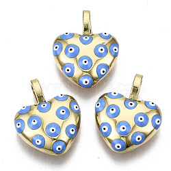 Brass Enamel Pendants, Nickel Free, Heart, Openable, Real 16K Gold Plated, Cornflower Blue, 24x20x9mm, Hole: 6x4mm(KK-N237-001-NF)