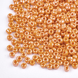 (Repacking Service Available) Glass Seed Beads, Opaque Colors Lustered, Round, Dark Orange, 12/0, 2mm, Hole: 1mm, about 12g/bag(SEED-C021-2mm-130)